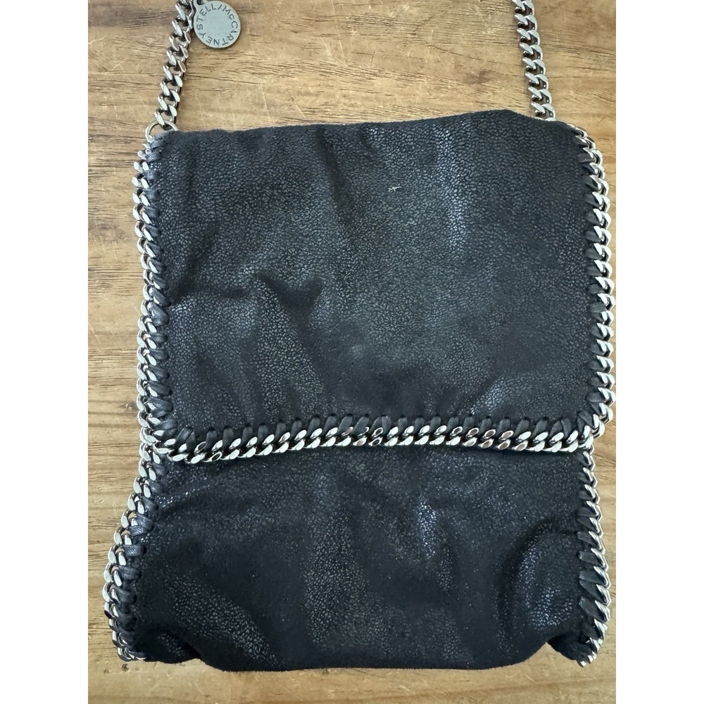 Stella McCartney Falabella Fold Over Crossbody Bag Black Silver Metallic Italian - Picture 13 of 15